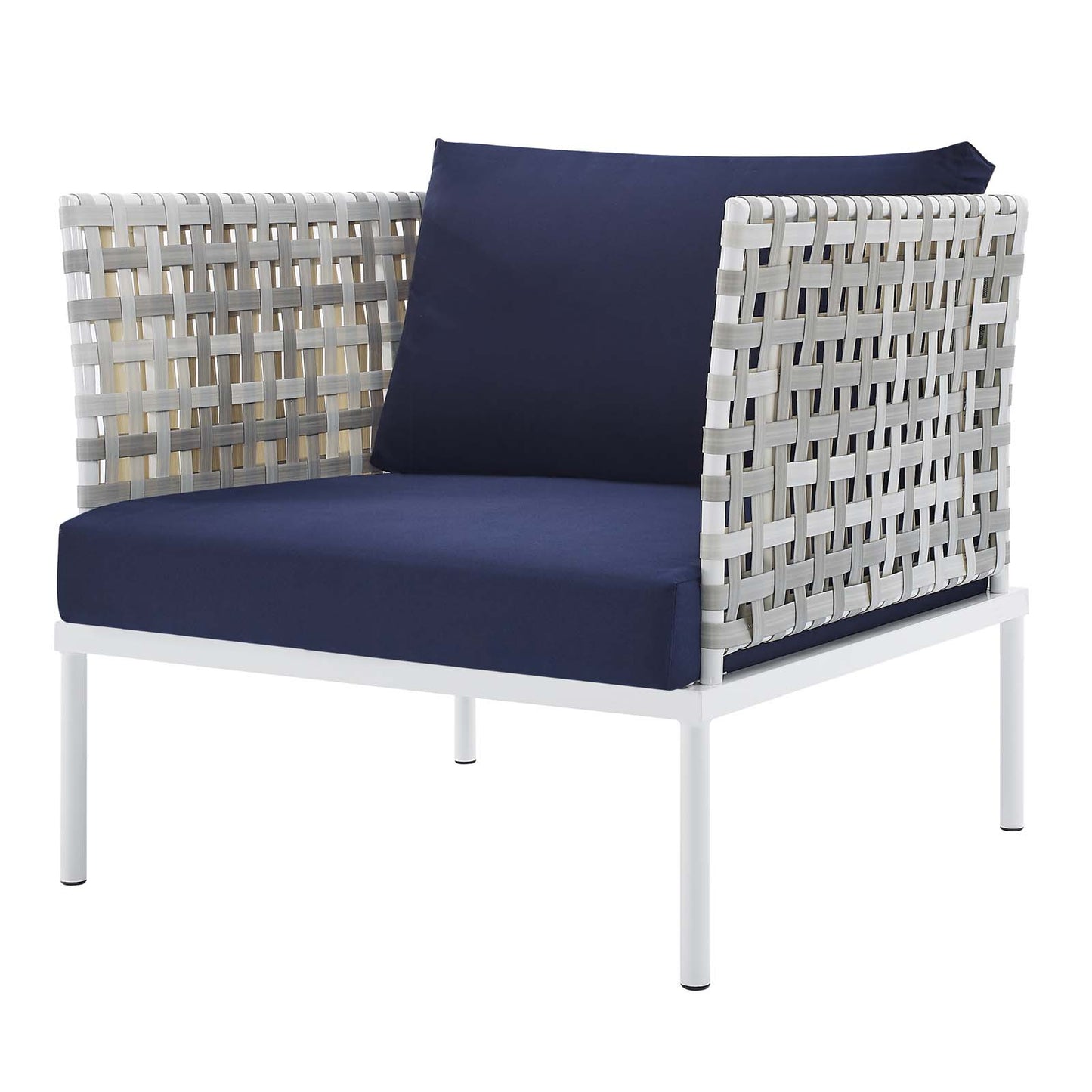 Harmony 3-Piece Sunbrella® Basket Weave Outdoor Patio Aluminum Seating Set, Aluminum, Metal, Steel, Blue Navy, 20418