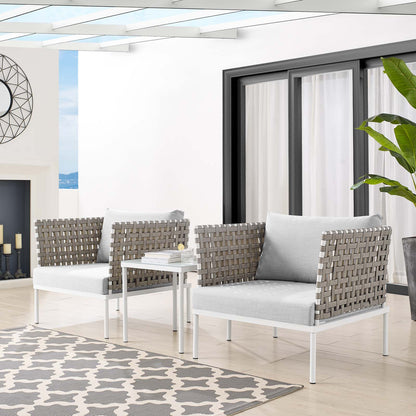 Harmony 3-Piece Sunbrella® Basket Weave Outdoor Patio Aluminum Seating Set, Aluminum, Metal, Steel, Grey Gray, 20419