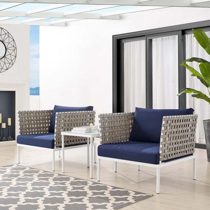 Harmony 3-Piece Sunbrella® Basket Weave Outdoor Patio Aluminum Seating Set, Aluminum, Metal, Steel, Blue Navy, 20420