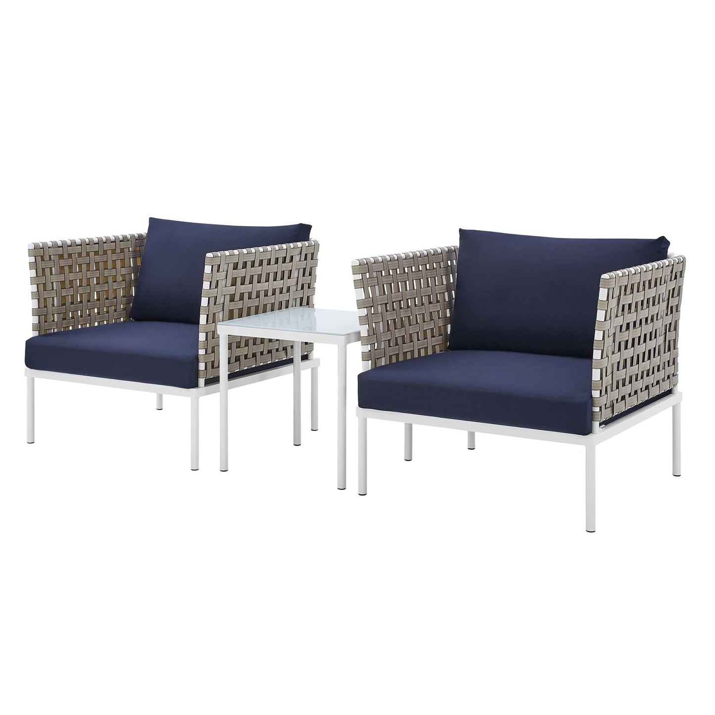 Harmony 3-Piece Sunbrella® Basket Weave Outdoor Patio Aluminum Seating Set, Aluminum, Metal, Steel, Blue Navy, 20420