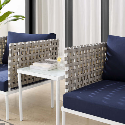 Harmony 3-Piece Sunbrella® Basket Weave Outdoor Patio Aluminum Seating Set, Aluminum, Metal, Steel, Blue Navy, 20420