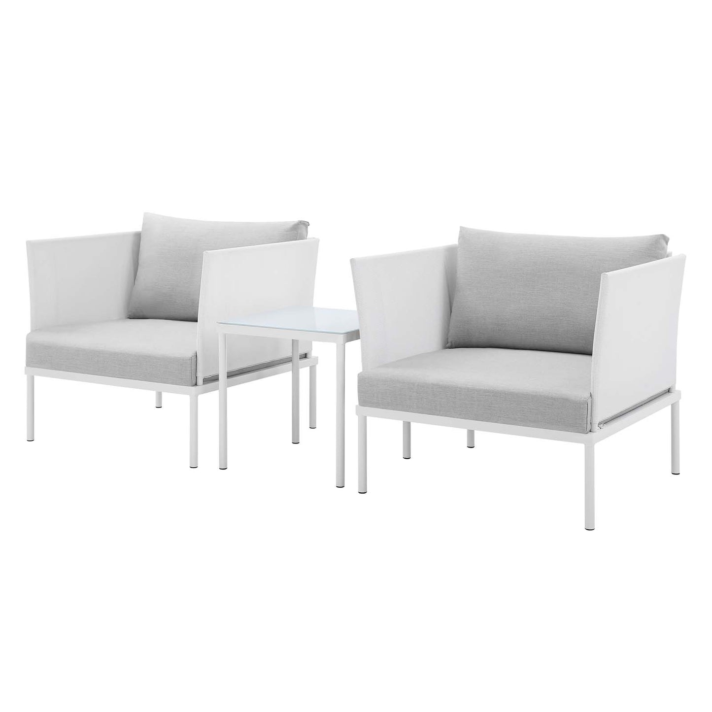 Harmony 3-Piece Sunbrella® Outdoor Patio Aluminum Seating Set, Aluminum, Metal, Steel, White Grey Gray, 20421
