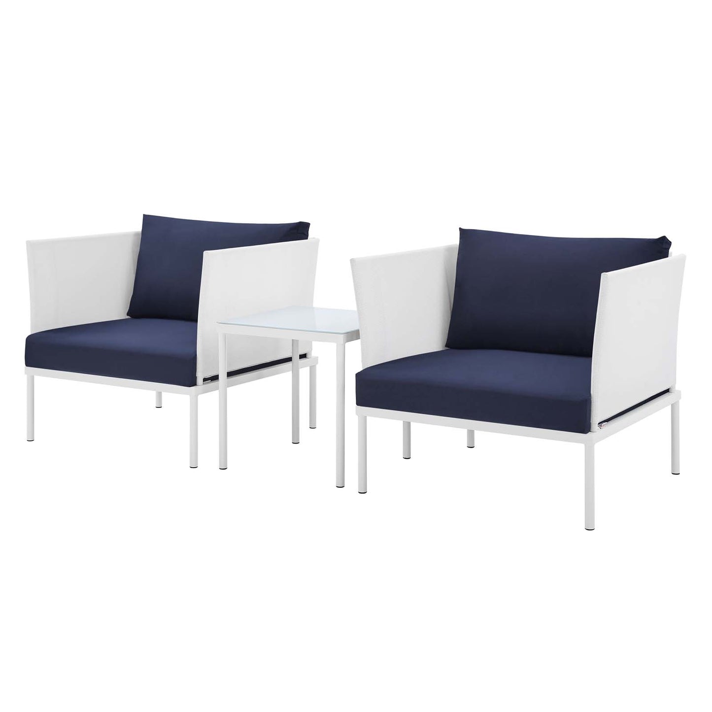 Harmony 3-Piece Sunbrella® Outdoor Patio Aluminum Seating Set, Aluminum, Metal, Steel, White Blue Navy, 20422