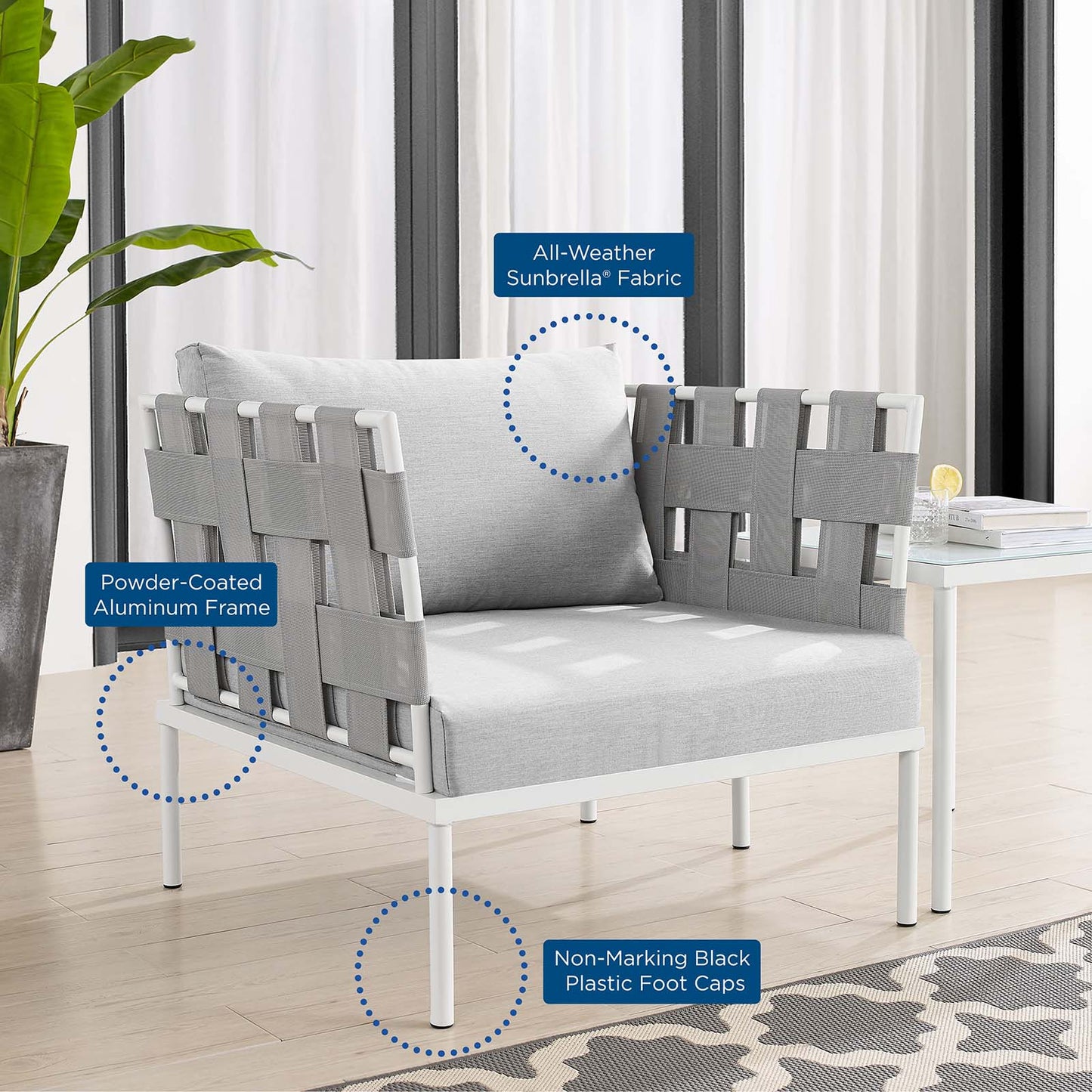 Harmony 3-Piece Sunbrella® Outdoor Patio Aluminum Seating Set, Aluminum, Metal, Steel, Grey Gray, 20423