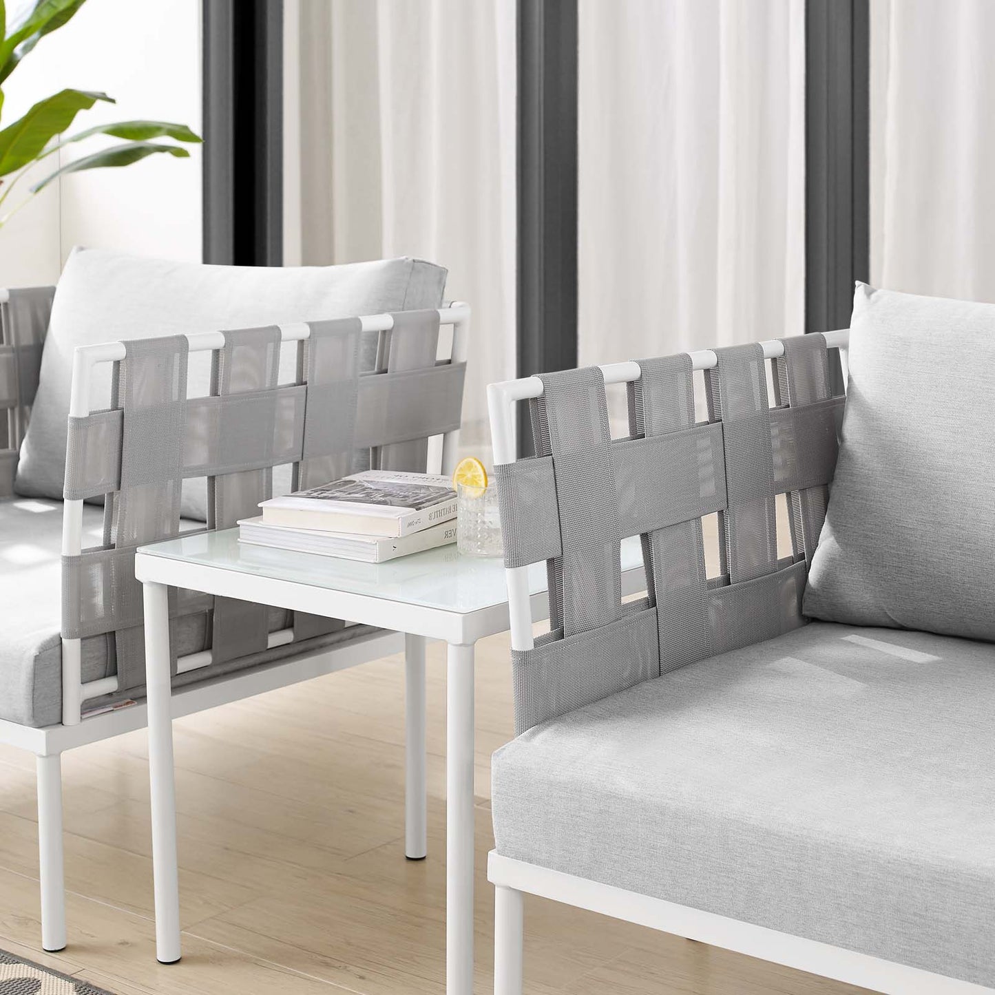Harmony 3-Piece Sunbrella® Outdoor Patio Aluminum Seating Set, Aluminum, Metal, Steel, Grey Gray, 20423