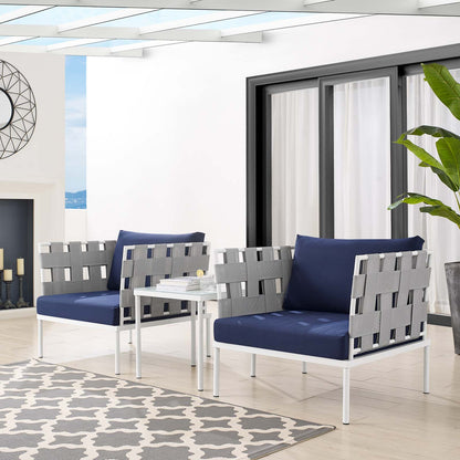 Harmony 3-Piece Sunbrella® Outdoor Patio Aluminum Seating Set, Aluminum, Metal, Steel, Grey Gray Blue Navy, 20424