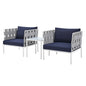 Harmony 3-Piece Sunbrella® Outdoor Patio Aluminum Seating Set, Aluminum, Metal, Steel, Grey Gray Blue Navy, 20424