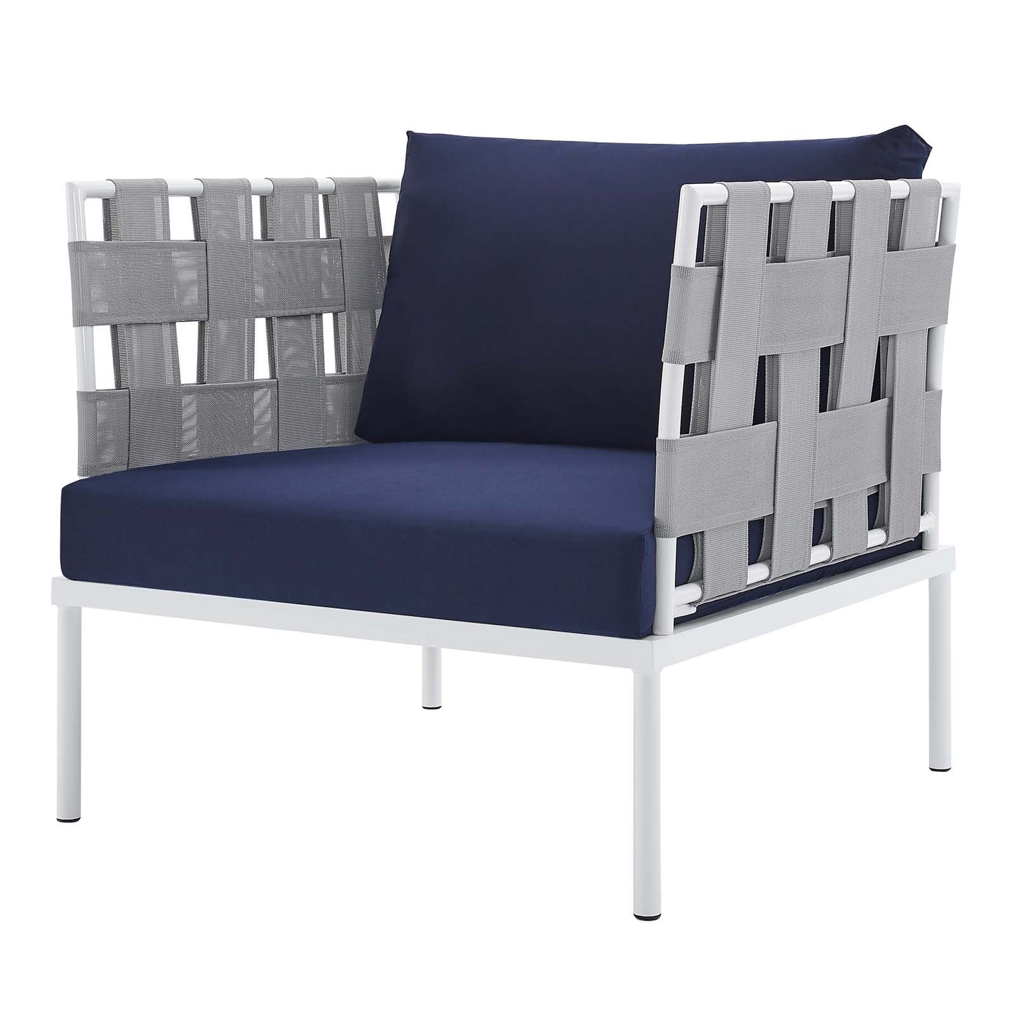 Harmony 3-Piece Sunbrella® Outdoor Patio Aluminum Seating Set, Aluminum, Metal, Steel, Grey Gray Blue Navy, 20424