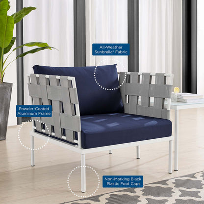 Harmony 3-Piece Sunbrella® Outdoor Patio Aluminum Seating Set, Aluminum, Metal, Steel, Grey Gray Blue Navy, 20424