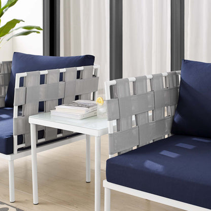 Harmony 3-Piece Sunbrella® Outdoor Patio Aluminum Seating Set, Aluminum, Metal, Steel, Grey Gray Blue Navy, 20424