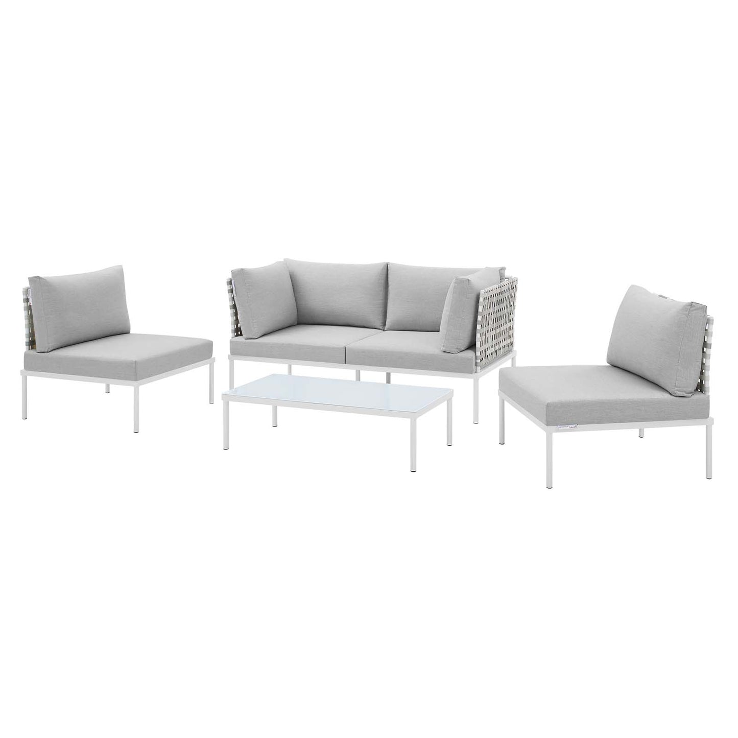 Harmony 4-Piece Sunbrella® Basket Weave Outdoor Patio Aluminum Seating Set, Aluminum, Metal, Steel, Grey Gray, 20425