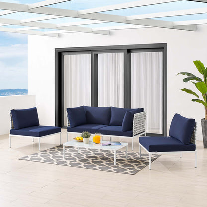 Harmony 4-Piece Sunbrella® Basket Weave Outdoor Patio Aluminum Seating Set, Aluminum, Metal, Steel, Blue Navy, 20426