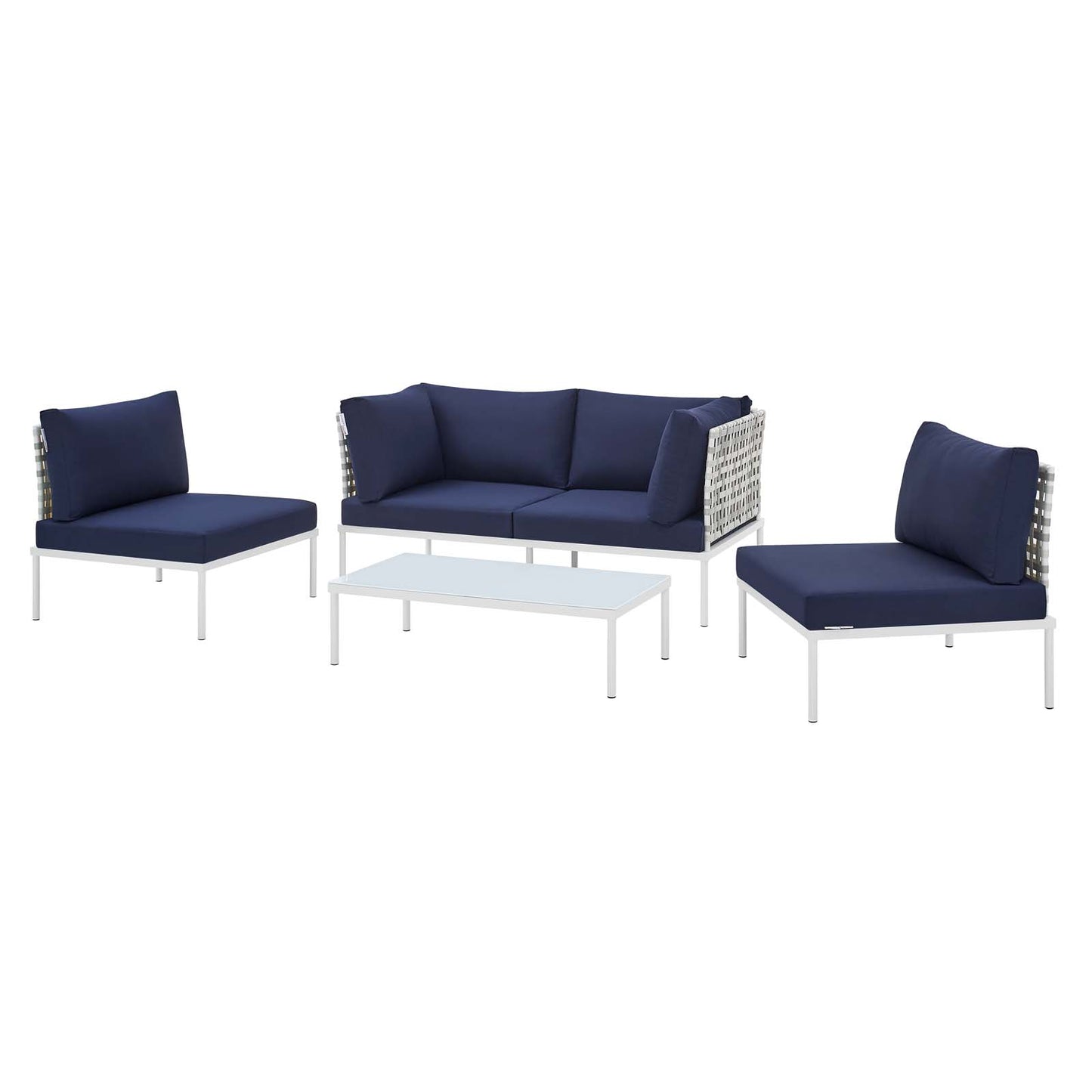 Harmony 4-Piece Sunbrella® Basket Weave Outdoor Patio Aluminum Seating Set, Aluminum, Metal, Steel, Blue Navy, 20426