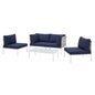 Harmony 4-Piece Sunbrella® Basket Weave Outdoor Patio Aluminum Seating Set, Aluminum, Metal, Steel, Blue Navy, 20426