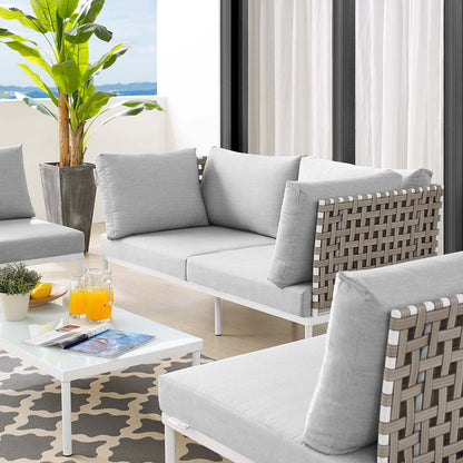 Harmony 4-Piece Sunbrella® Basket Weave Outdoor Patio Aluminum Seating Set, Aluminum, Metal, Steel, Grey Gray, 20427
