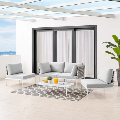 Harmony 4-Piece Sunbrella® Basket Weave Outdoor Patio Aluminum Seating Set, Aluminum, Metal, Steel, Grey Gray, 20427