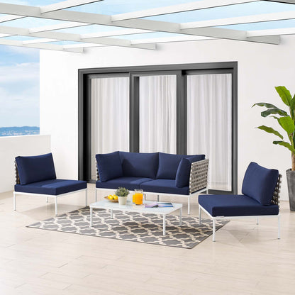 Harmony 4-Piece Sunbrella® Basket Weave Outdoor Patio Aluminum Seating Set, Aluminum, Metal, Steel, Blue Navy, 20428