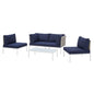 Harmony 4-Piece Sunbrella® Basket Weave Outdoor Patio Aluminum Seating Set, Aluminum, Metal, Steel, Blue Navy, 20428