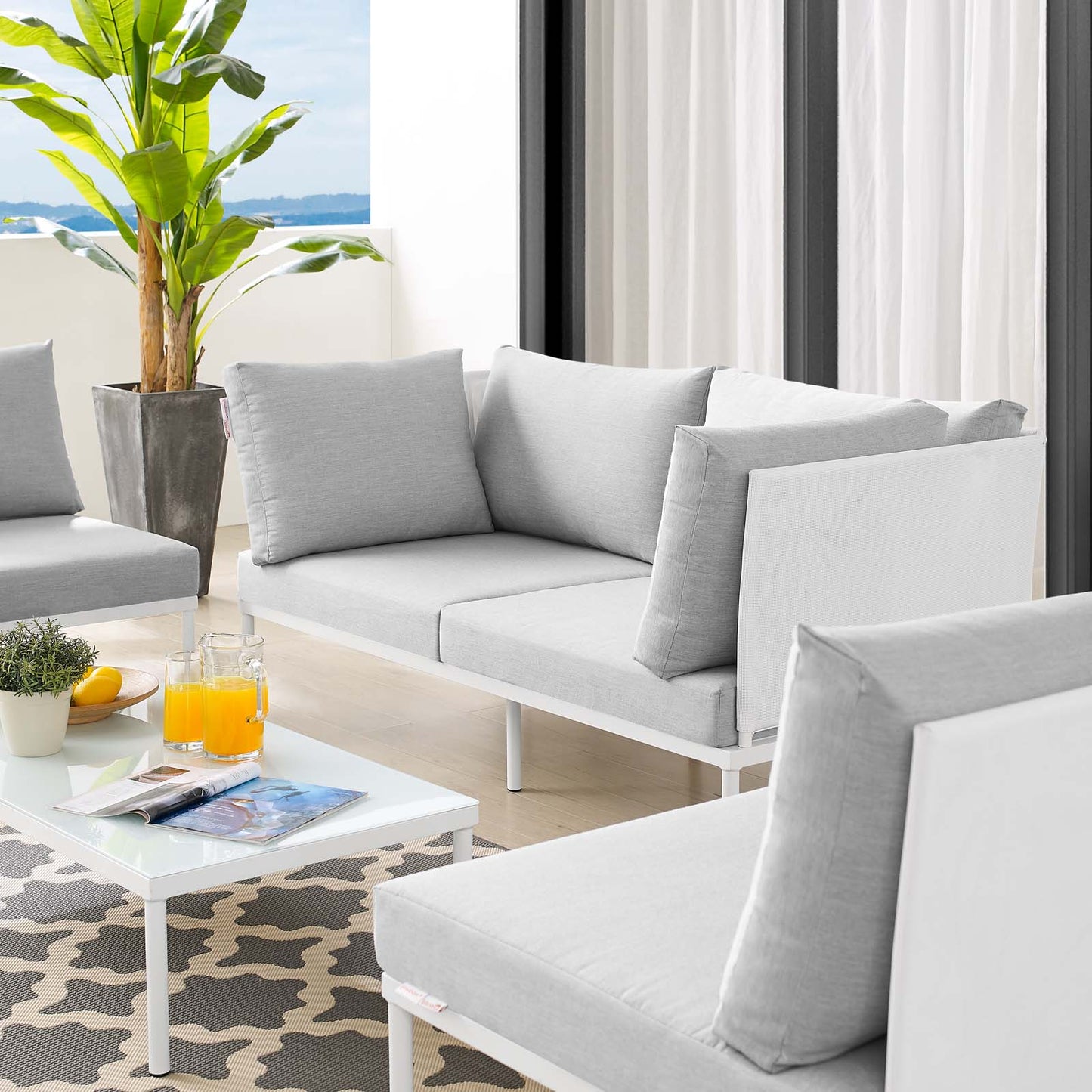 Harmony 4-Piece Sunbrella® Outdoor Patio Aluminum Seating Set, Aluminum, Metal, Steel, White Grey Gray, 20429