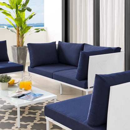 Harmony 4-Piece Sunbrella® Outdoor Patio Aluminum Seating Set, Aluminum, Metal, Steel, White Blue Navy, 20430