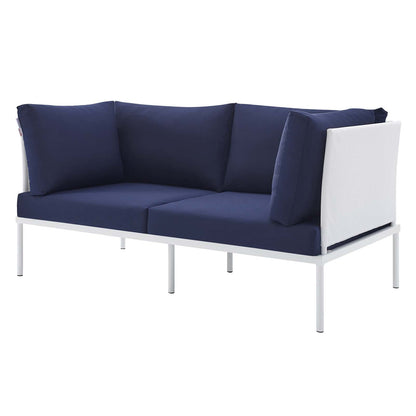 Harmony 4-Piece Sunbrella® Outdoor Patio Aluminum Seating Set, Aluminum, Metal, Steel, White Blue Navy, 20430