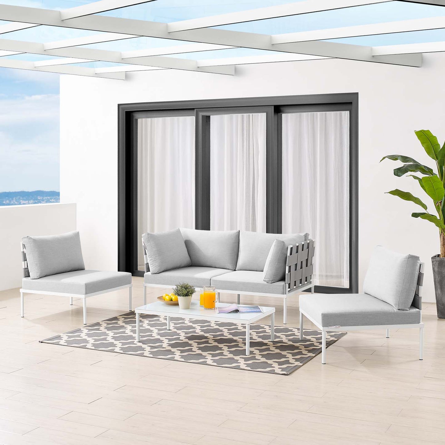 Harmony 4-Piece Sunbrella® Outdoor Patio Aluminum Seating Set, Aluminum, Metal, Steel, Grey Gray, 20431