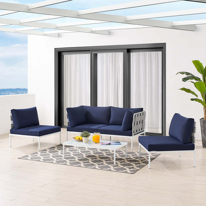 Harmony 4-Piece Sunbrella® Outdoor Patio Aluminum Seating Set, Aluminum, Metal, Steel, Grey Gray Blue Navy, 20432