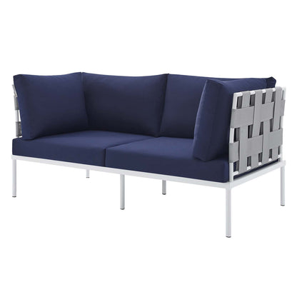 Harmony 4-Piece Sunbrella® Outdoor Patio Aluminum Seating Set, Aluminum, Metal, Steel, Grey Gray Blue Navy, 20432