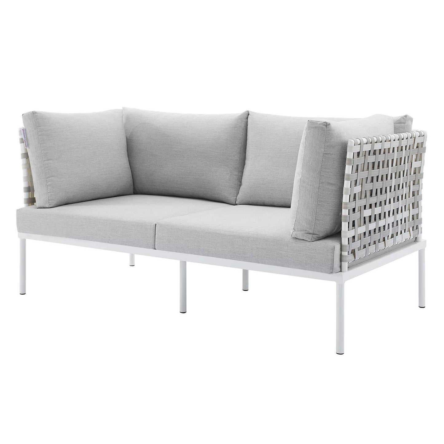Harmony 5-Piece Sunbrella® Basket Weave Outdoor Patio Aluminum Seating Set, Aluminum, Metal, Steel, Grey Gray, 20433