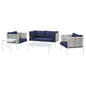 Harmony 5-Piece Sunbrella® Basket Weave Outdoor Patio Aluminum Seating Set, Aluminum, Metal, Steel, Blue Navy, 20434