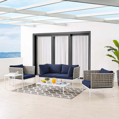 Harmony 5-Piece Sunbrella® Basket Weave Outdoor Patio Aluminum Seating Set, Aluminum, Metal, Steel, Blue Navy, 20436