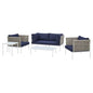 Harmony 5-Piece Sunbrella® Basket Weave Outdoor Patio Aluminum Seating Set, Aluminum, Metal, Steel, Blue Navy, 20436