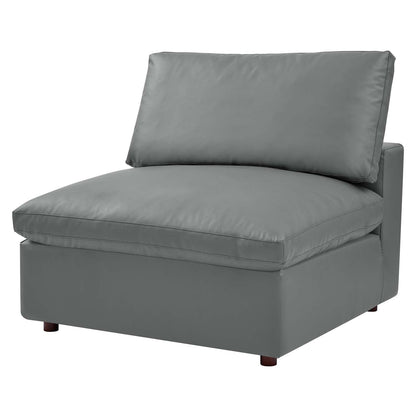 Commix Down Filled Overstuffed Vegan Leather Armless Chair, Faux Vegan Leather, Grey Gray, 20437