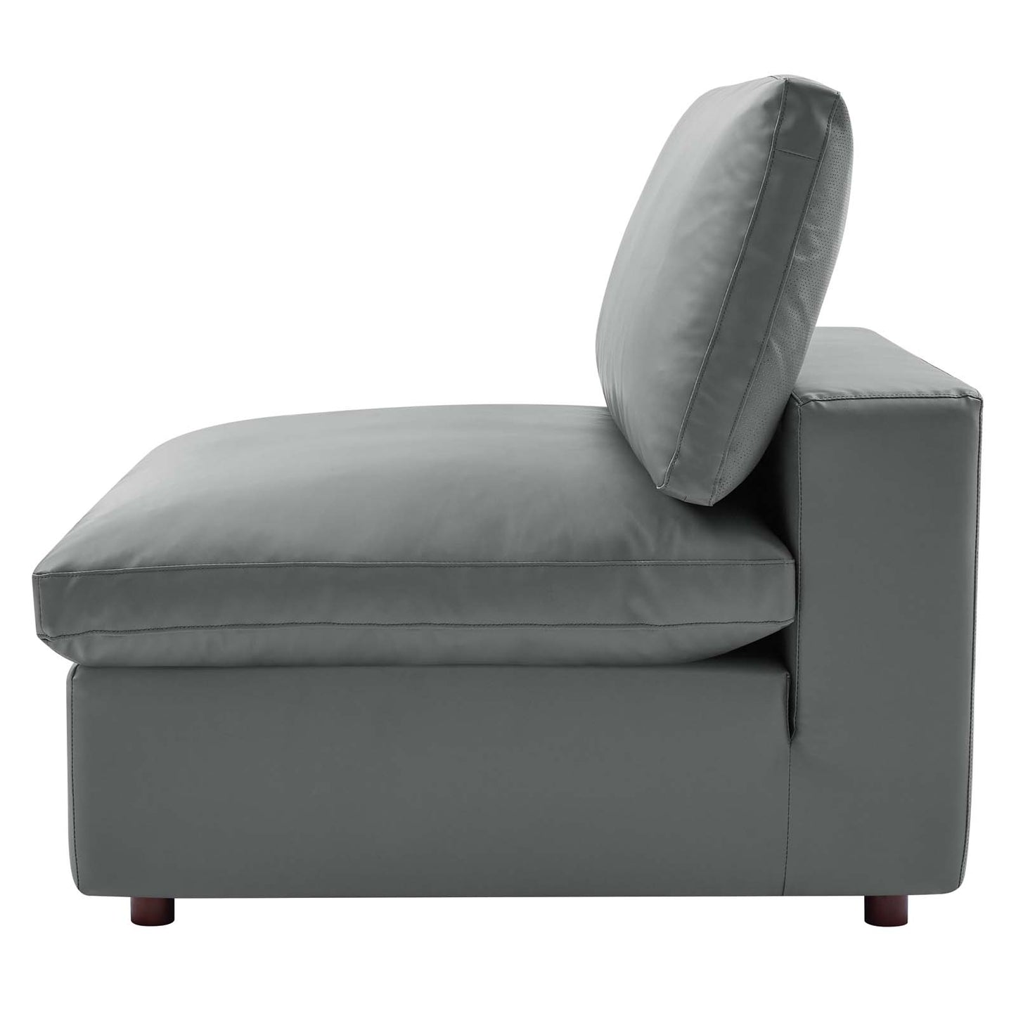 Commix Down Filled Overstuffed Vegan Leather Armless Chair, Faux Vegan Leather, Grey Gray, 20437