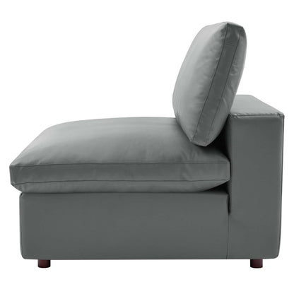 Commix Down Filled Overstuffed Vegan Leather Armless Chair, Faux Vegan Leather, Grey Gray, 20437