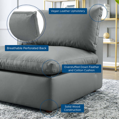 Commix Down Filled Overstuffed Vegan Leather Armless Chair, Faux Vegan Leather, Grey Gray, 20437