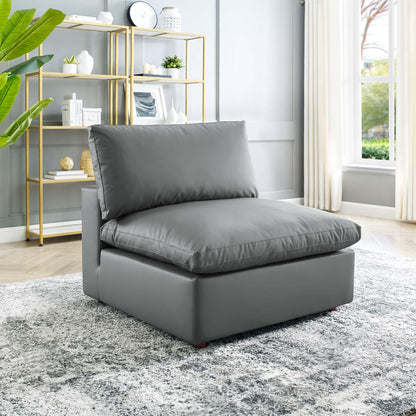 Commix Down Filled Overstuffed Vegan Leather Armless Chair, Faux Vegan Leather, Grey Gray, 20437