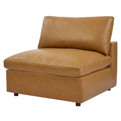 Commix Down Filled Overstuffed Vegan Leather Armless Chair, Faux Vegan Leather, Tan, 20438