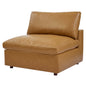 Commix Down Filled Overstuffed Vegan Leather Armless Chair, Faux Vegan Leather, Tan, 20438