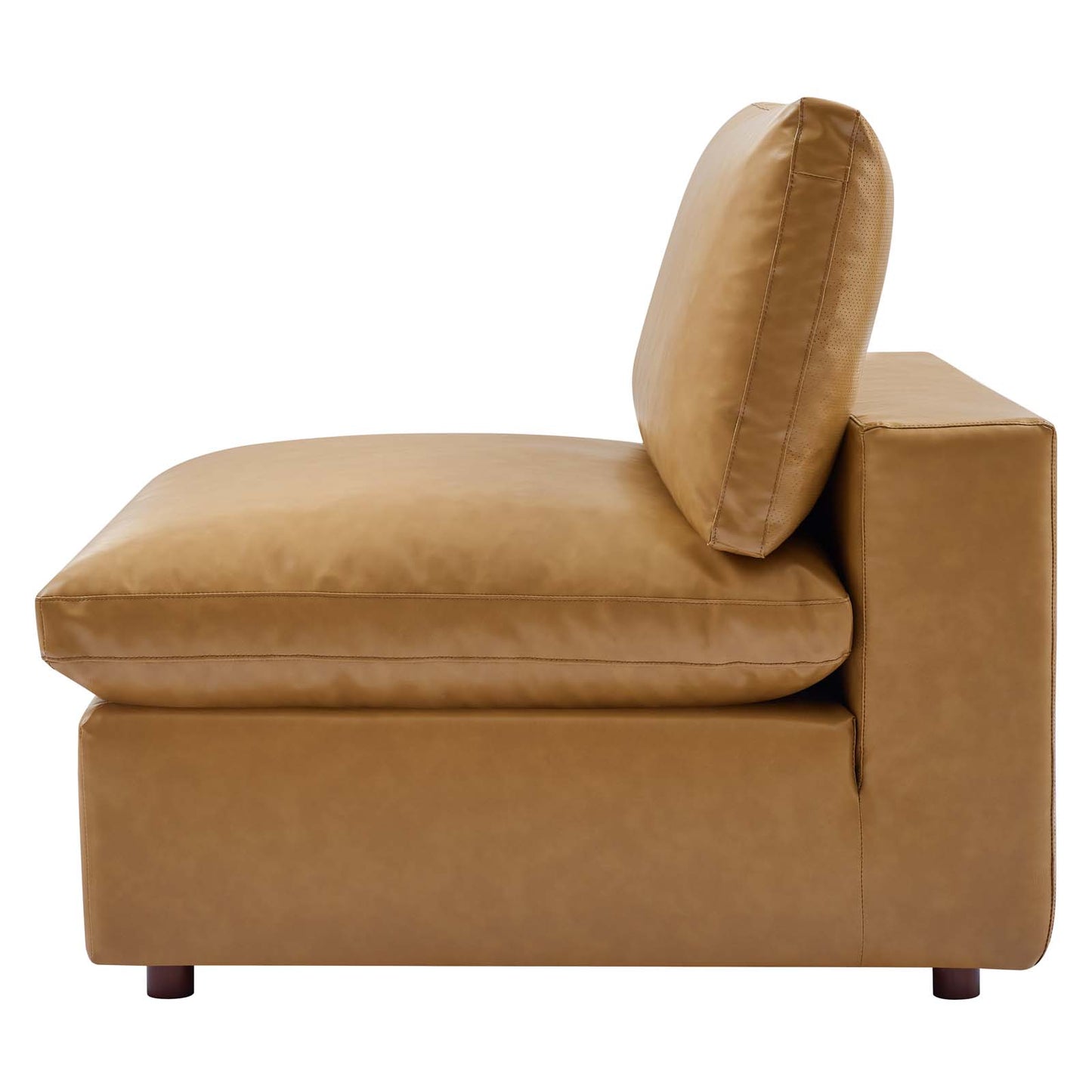 Commix Down Filled Overstuffed Vegan Leather Armless Chair, Faux Vegan Leather, Tan, 20438