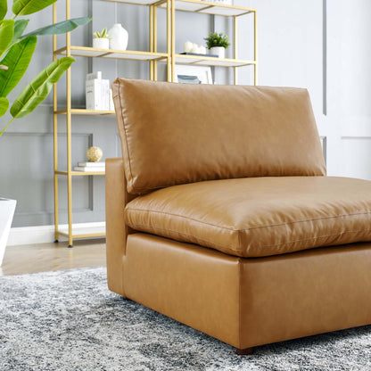 Commix Down Filled Overstuffed Vegan Leather Armless Chair, Faux Vegan Leather, Tan, 20438