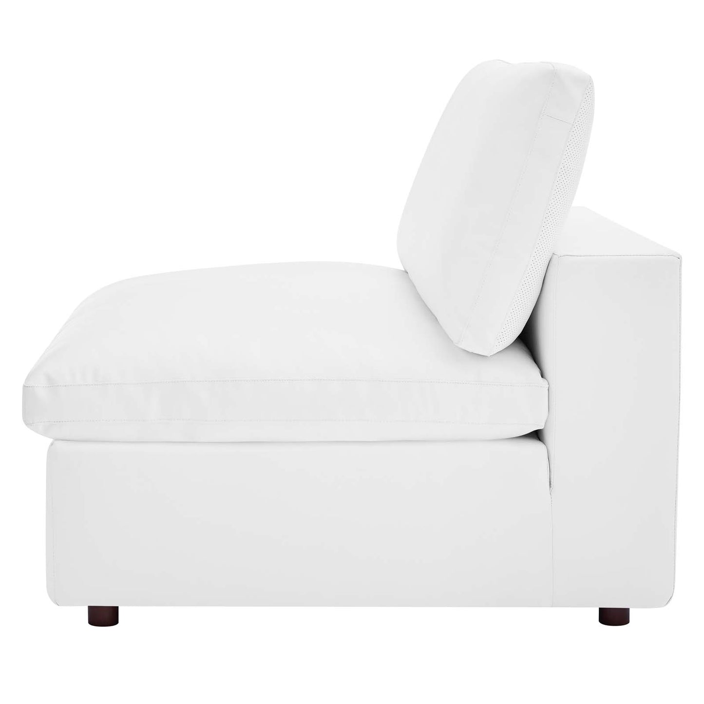 Commix Down Filled Overstuffed Vegan Leather Armless Chair, Faux Vegan Leather, White, 20439