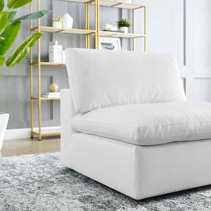 Commix Down Filled Overstuffed Vegan Leather Armless Chair, Faux Vegan Leather, White, 20439