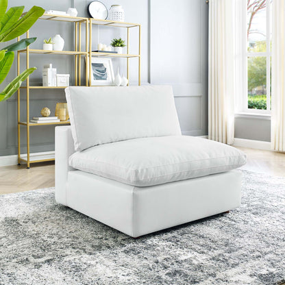 Commix Down Filled Overstuffed Vegan Leather Armless Chair, Faux Vegan Leather, White, 20439