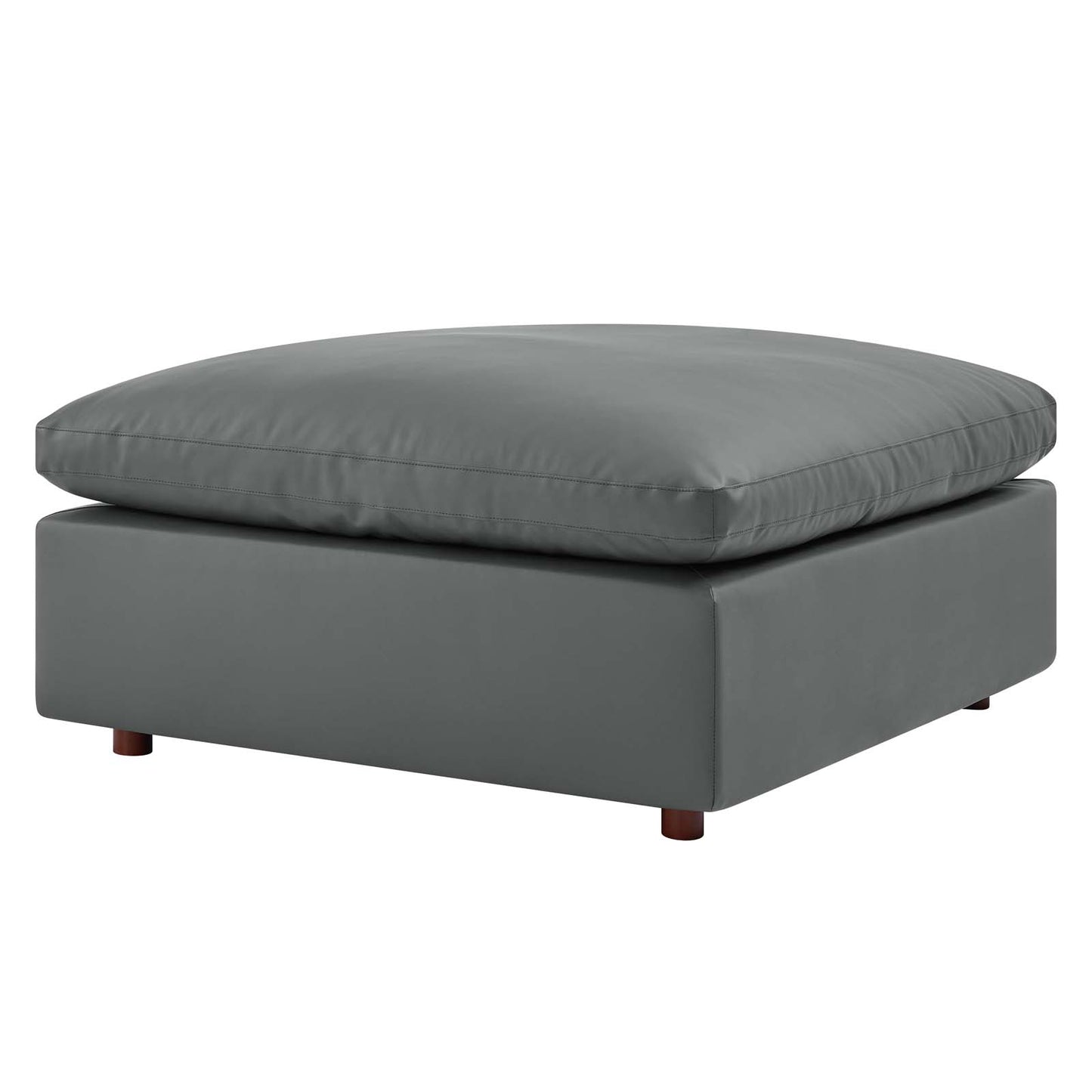 Commix Down Filled Overstuffed Vegan Leather Ottoman, Faux Vegan Leather, Grey Gray, 20440