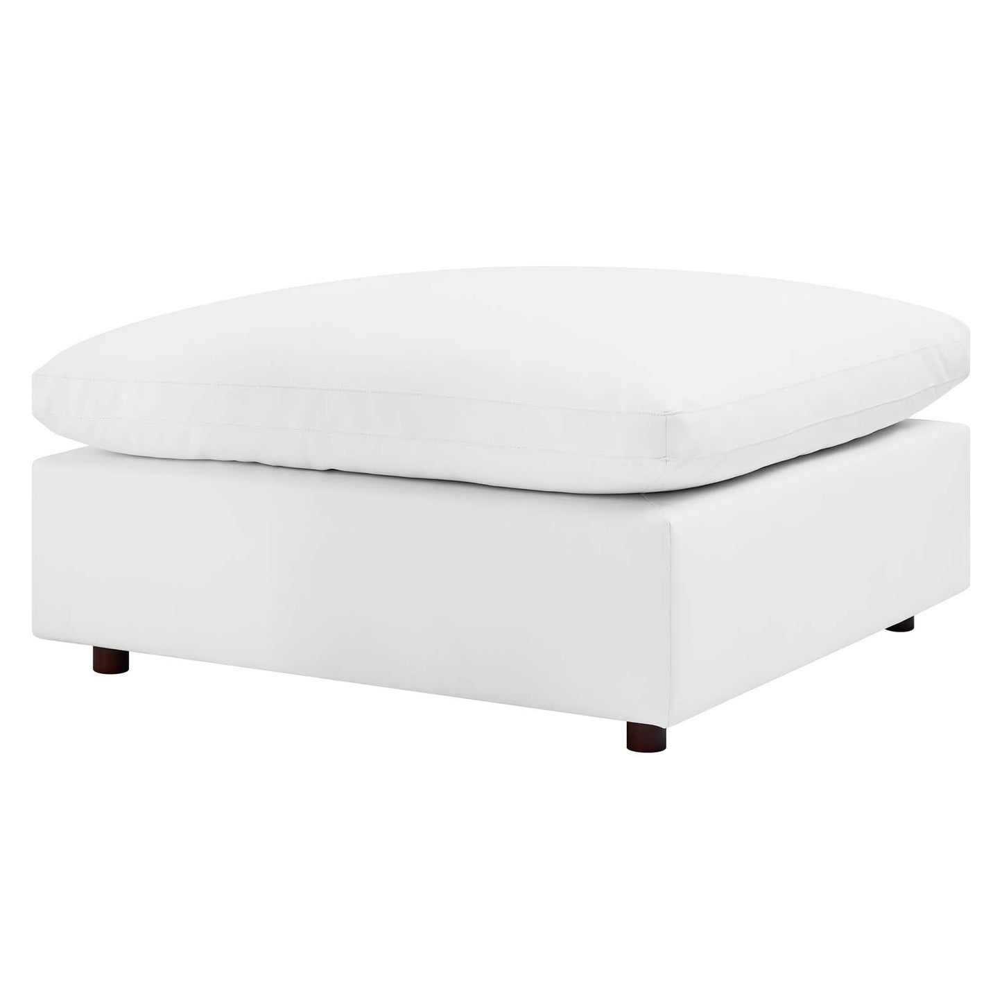 Commix Down Filled Overstuffed Vegan Leather Ottoman, Faux Vegan Leather, White, 20442