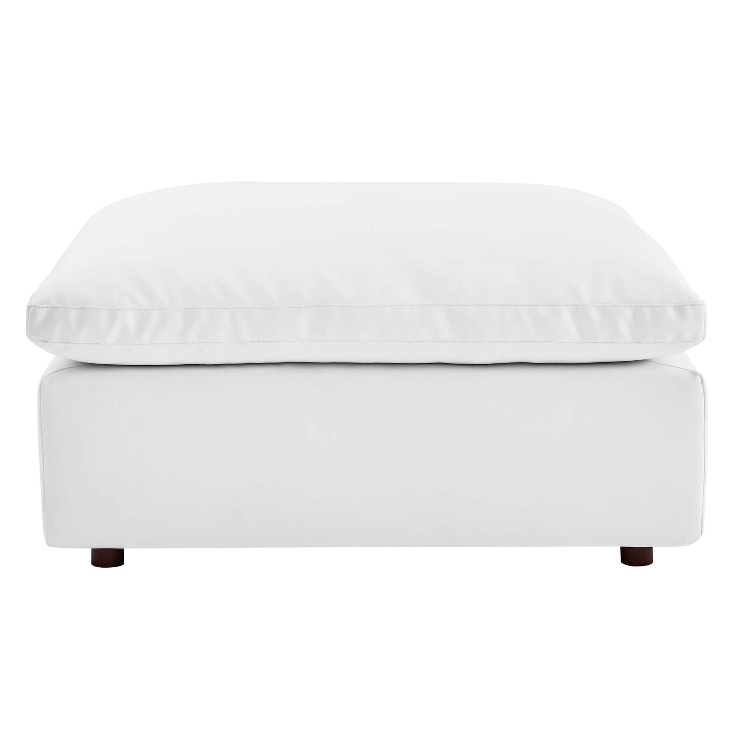 Commix Down Filled Overstuffed Vegan Leather Ottoman, Faux Vegan Leather, White, 20442