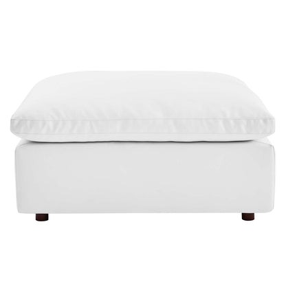 Commix Down Filled Overstuffed Vegan Leather Ottoman, Faux Vegan Leather, White, 20442