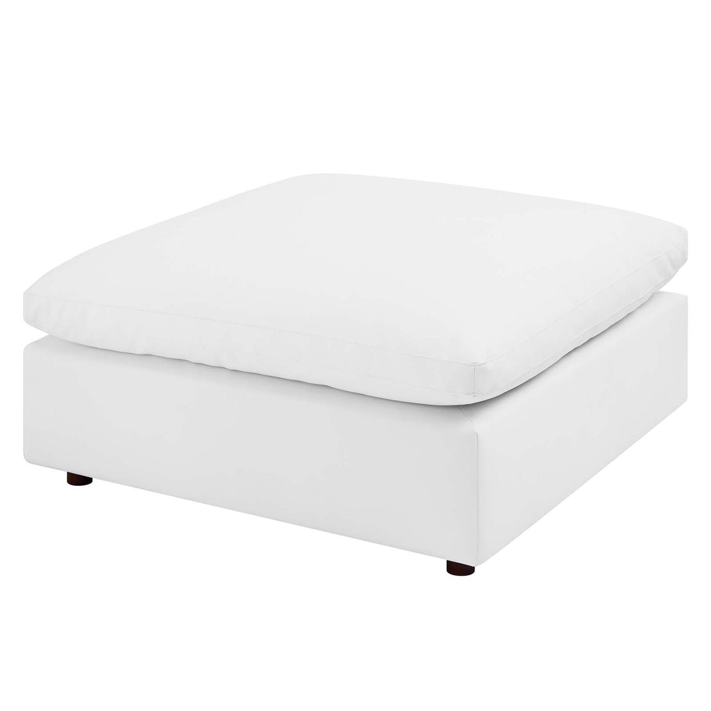 Commix Down Filled Overstuffed Vegan Leather Ottoman, Faux Vegan Leather, White, 20442