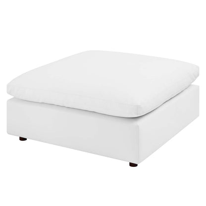 Commix Down Filled Overstuffed Vegan Leather Ottoman, Faux Vegan Leather, White, 20442